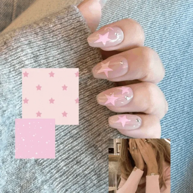 ✨신상 할인✨ 핑크 레트로 스타 별 디자인 네일팁