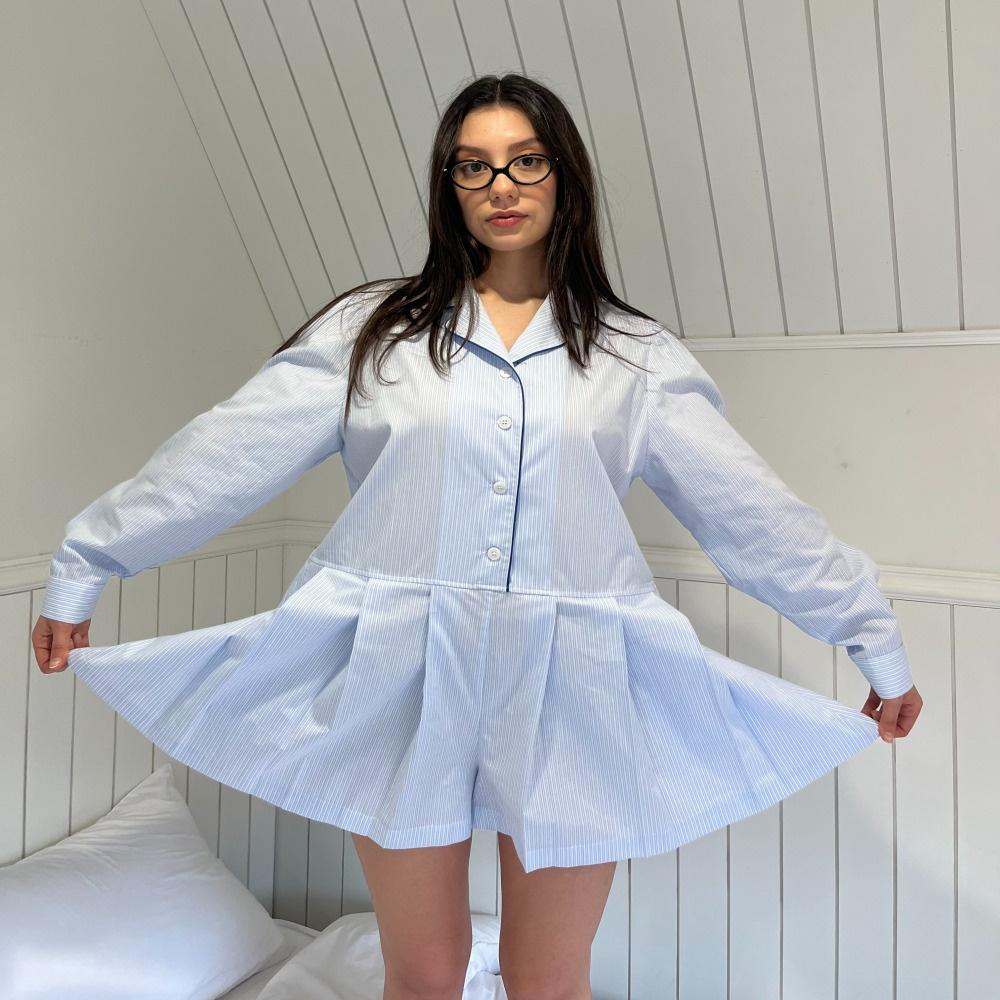 shell stripe jumpsuite _baby blue