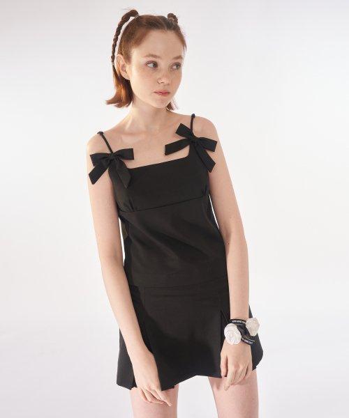 Square button sleeveless top SET_BLACK