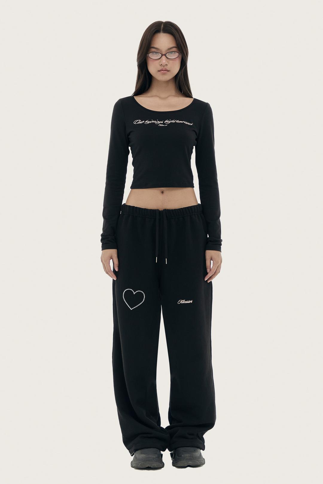 클리시어 Two-way hotfix straight pants, Black - 위시버킷