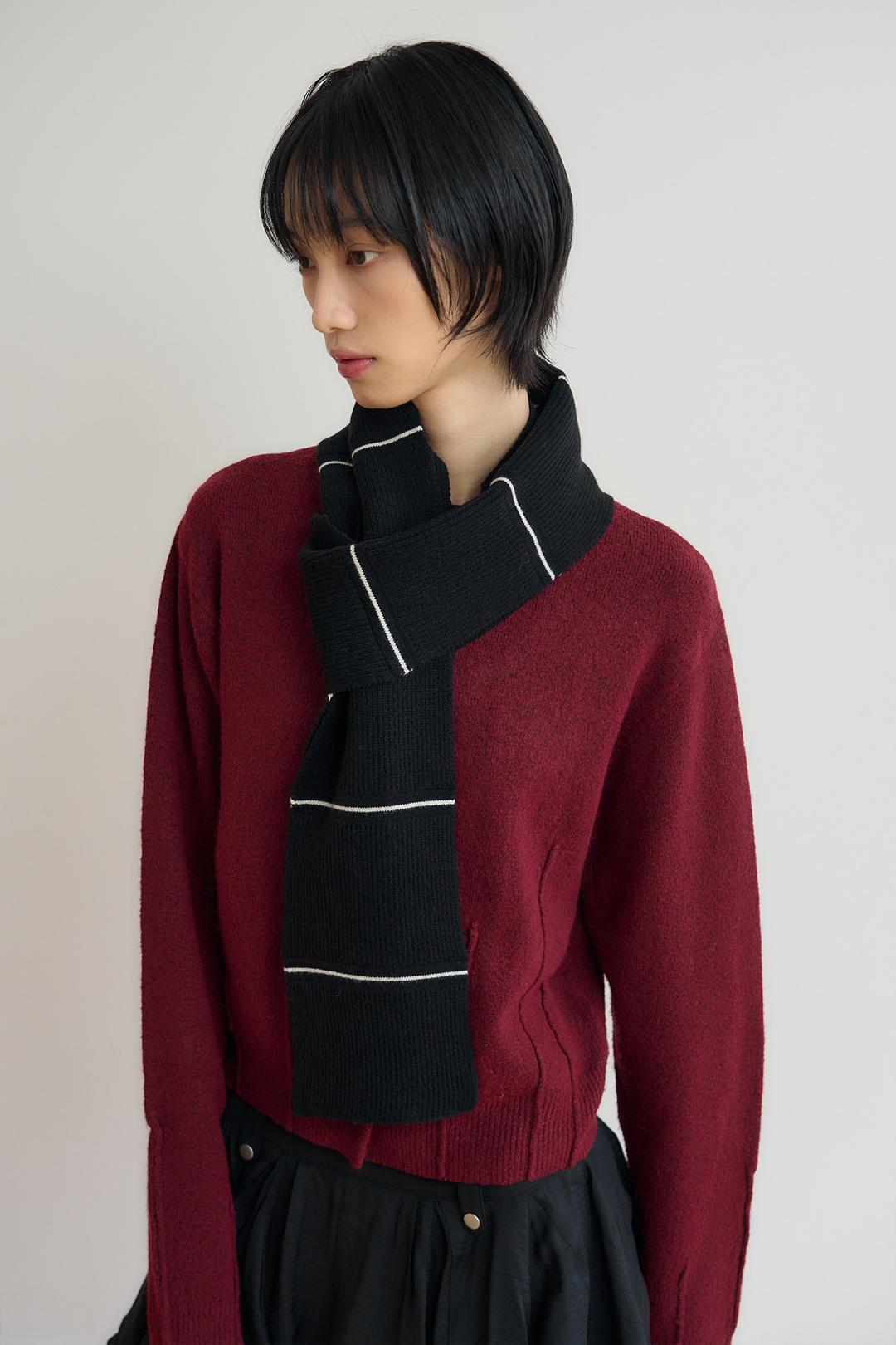 STRIPE RIBBED MUFFLER / BLACK