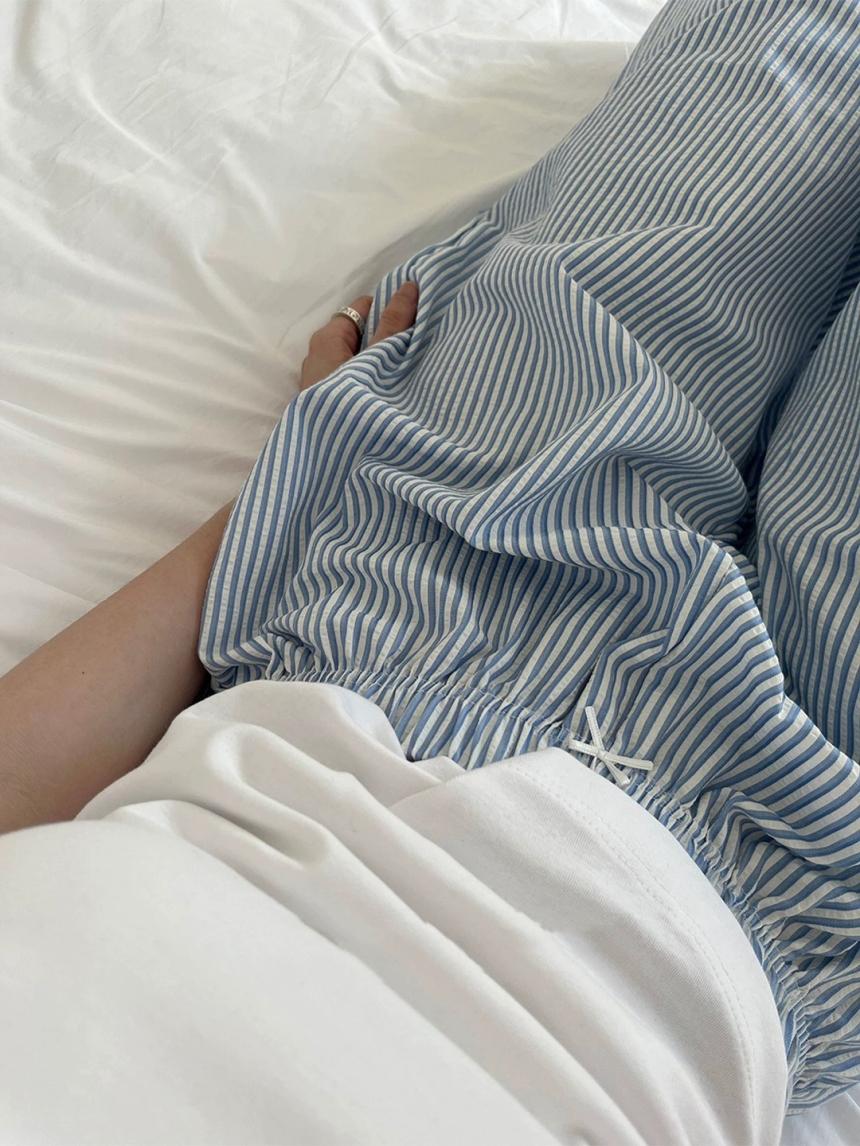 쁘렌디 [직진🚀] 쥬시 스트라이프 와이드 밴딩 팬츠 잠옷 바지 3color