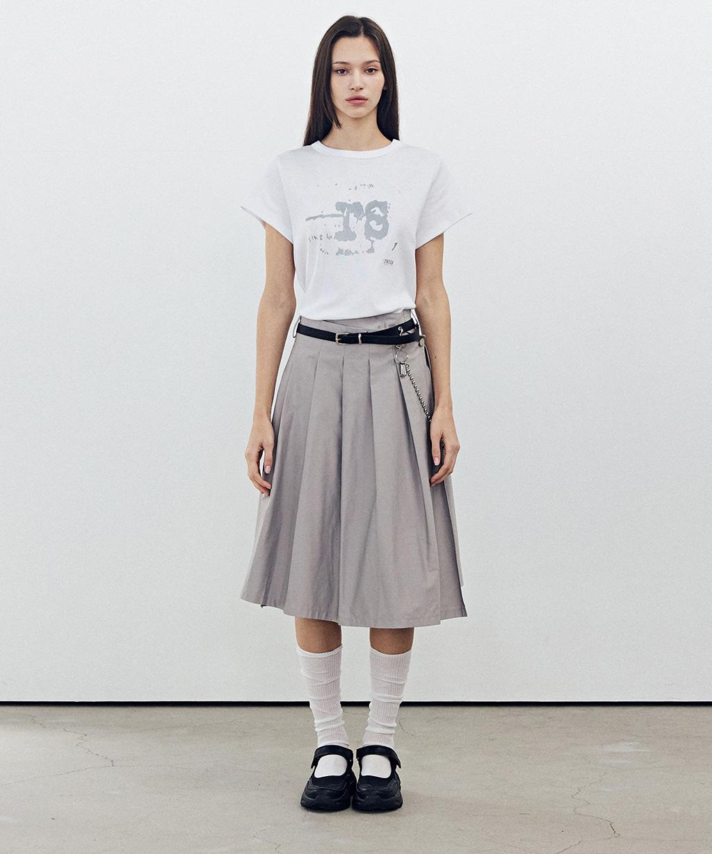 Button Pleats Wrap Skirt / Light Gray