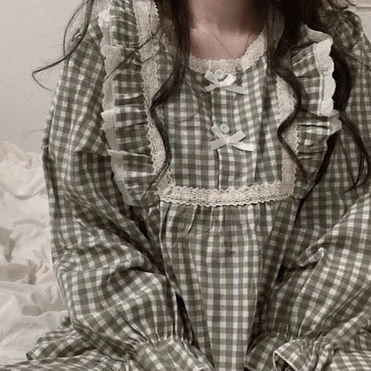 [당일출고/커플/2컬러] 자체제작 순면 그린 & 블랙 체크 레이스 커플 잠옷 파자마