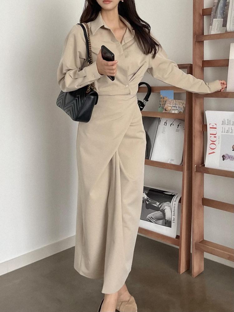 트렌치 셔츠 랩 롱원피스