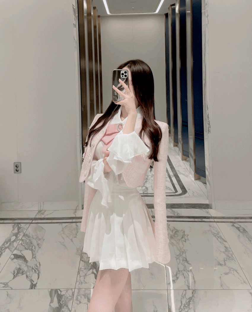 MIELLE 핑크 큐빅 트위드 크롭 자켓  / S, M, L