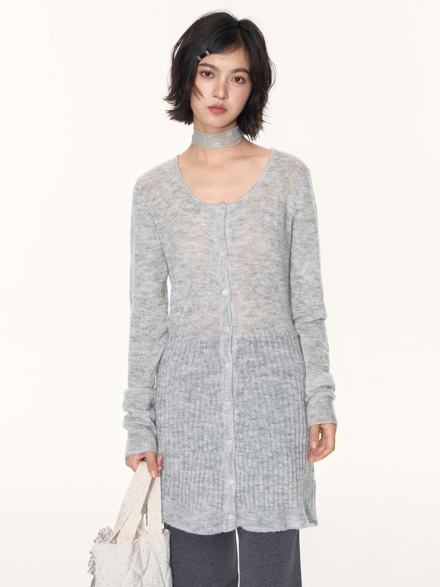 TAKEANAP Frost Veil Long Knit Cardigan Dress