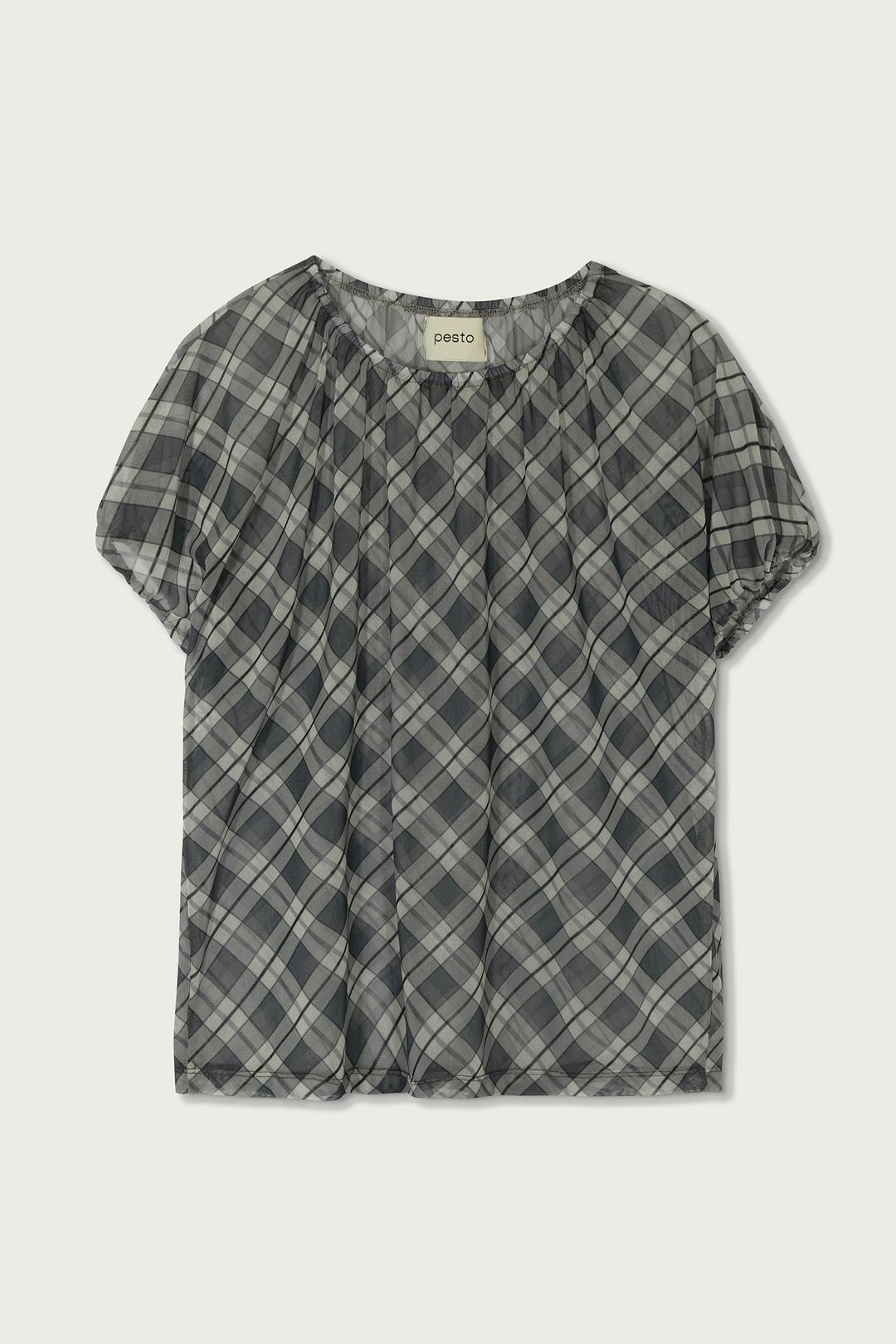 SHEER CHECK T-SHIRT BLACK