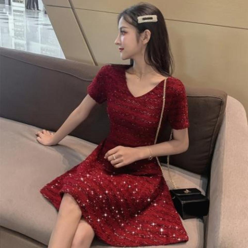 [뽐나]여성 빅사이즈 글리터 스트라이프 파티룩 원피스[4749mw03245lz]