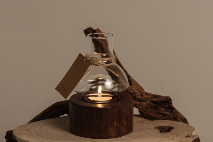 B1 Lab 우드 글라스 티라이트 캔들 홀더