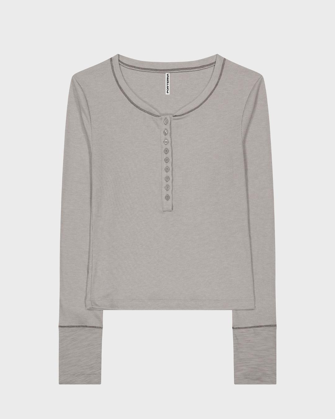 [8/29예약배송] MIX POINT LONG SLEEVE BUTTON T-SHIRT-GRAY