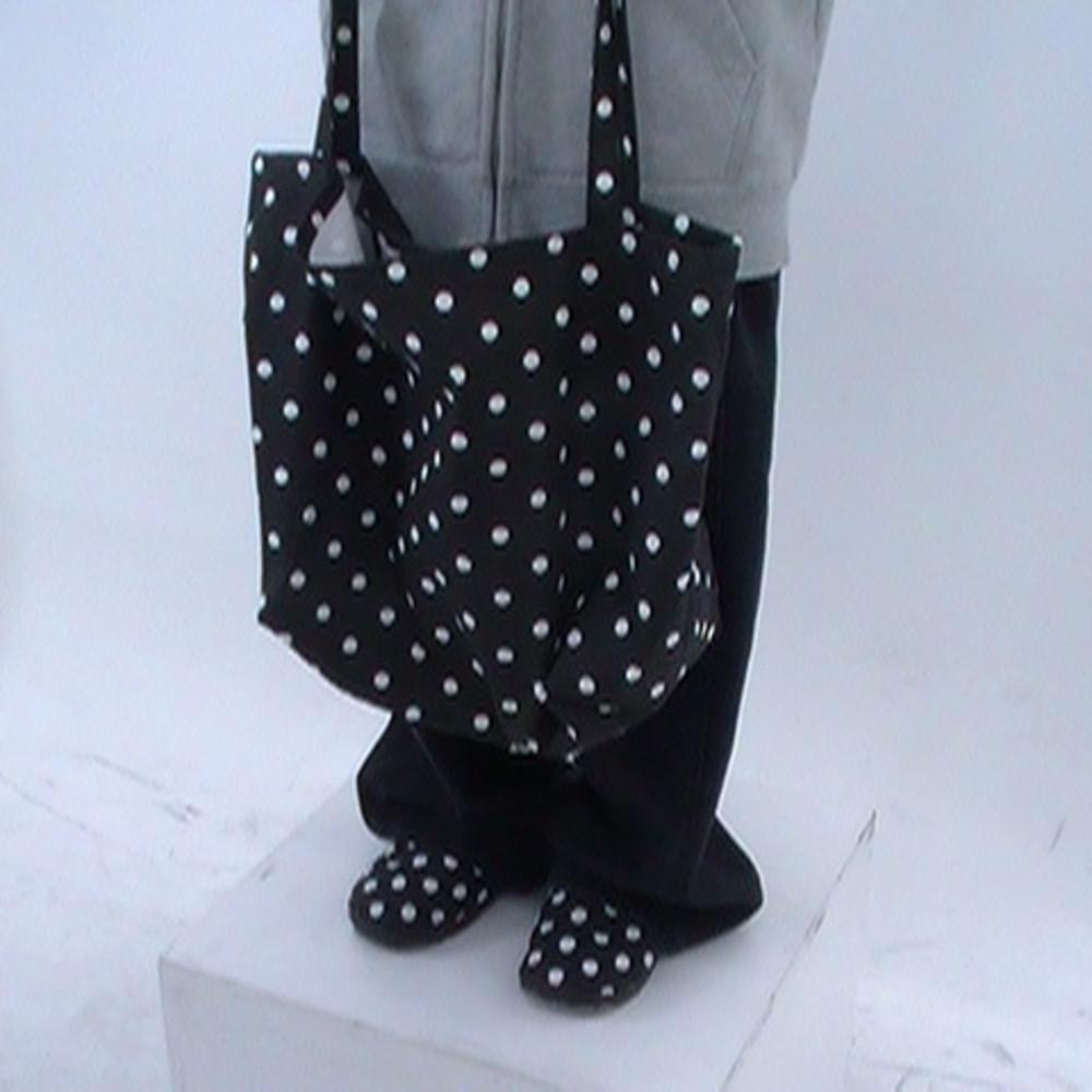블랙 도트 땡땡이 빅 에코백 (Black Dot Dot Big Tote Canvas Bag)