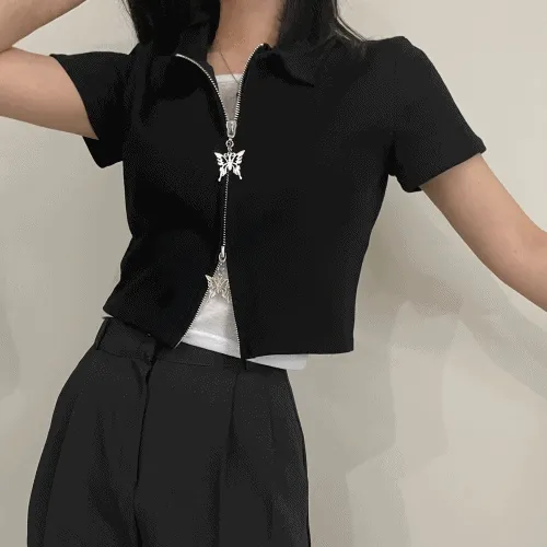 타임세일[리뷰4000개!!]당일발송/고퀄리티 하이틴 투웨이 나비 크롭티