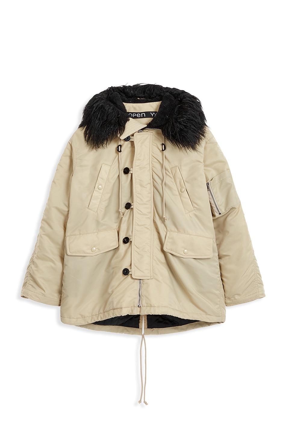 OVERSIZED FAUX FUR HOOD PARKA, BEIGE