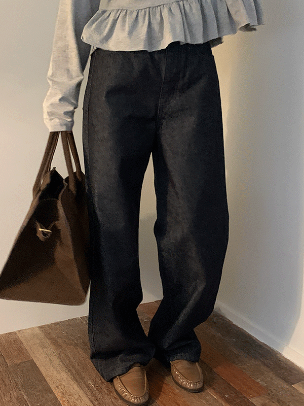 나이니 [m당일] 폴레인 와이드 데님 팬츠