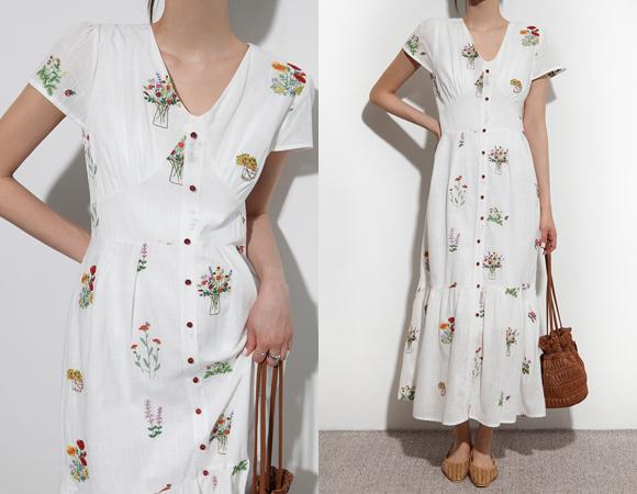 바로배송★주문폭주★멜로디 플라워 자수 원피스