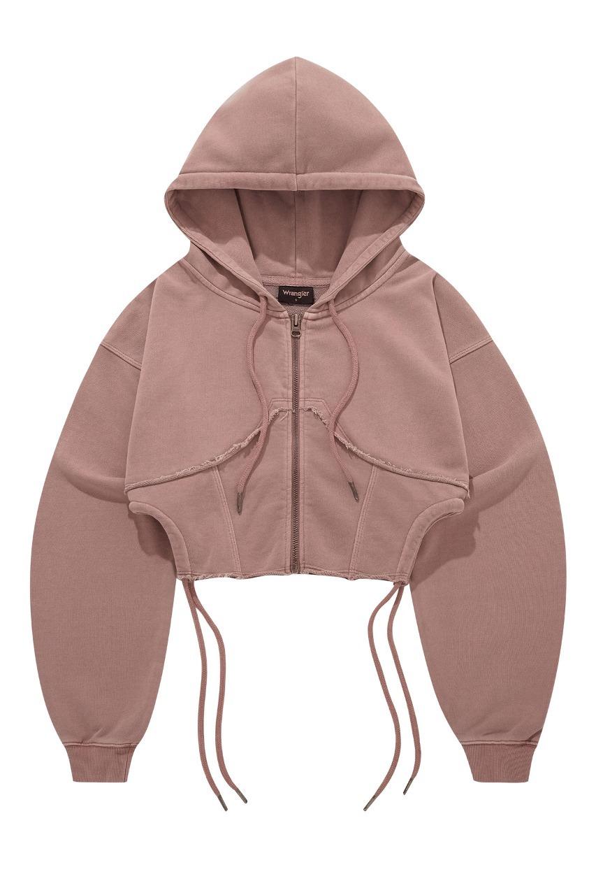 (W) Slim Crop Pigment Corset Hoodie Zip-Up Pink