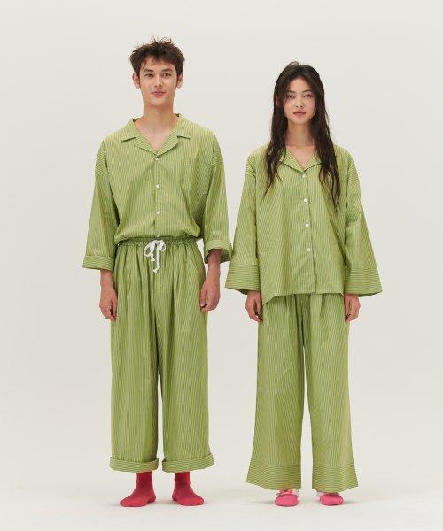 (uni)도미토리 티킹 스트라이프 파자마 올리브