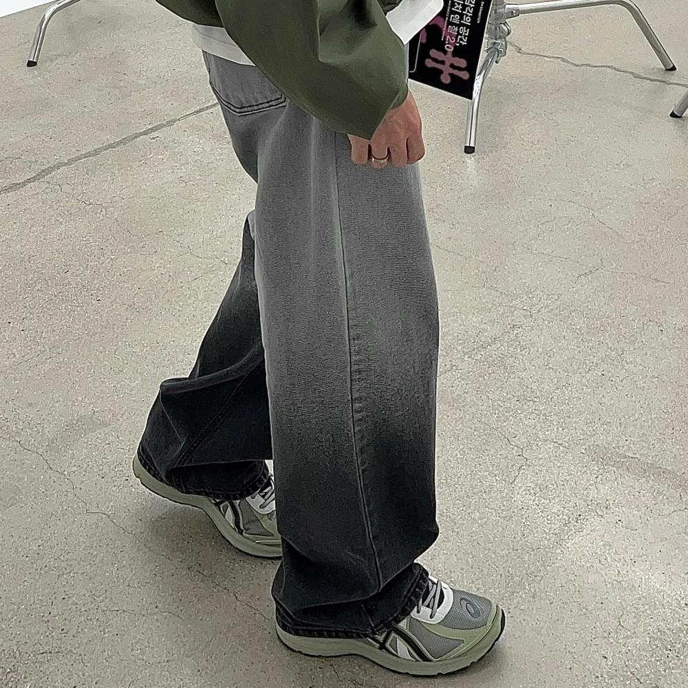 투톤 그라데이션 롱 와이드 데님 팬츠 2컬러 블랙 흑청 중청 연청 남자 여자 청바지