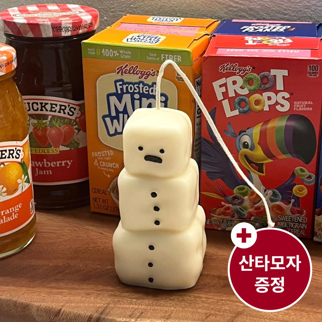 눈사람 캔들 세트 (미니카드+엽서+성냥+산타모자 증정) / 향초 선물 불멍