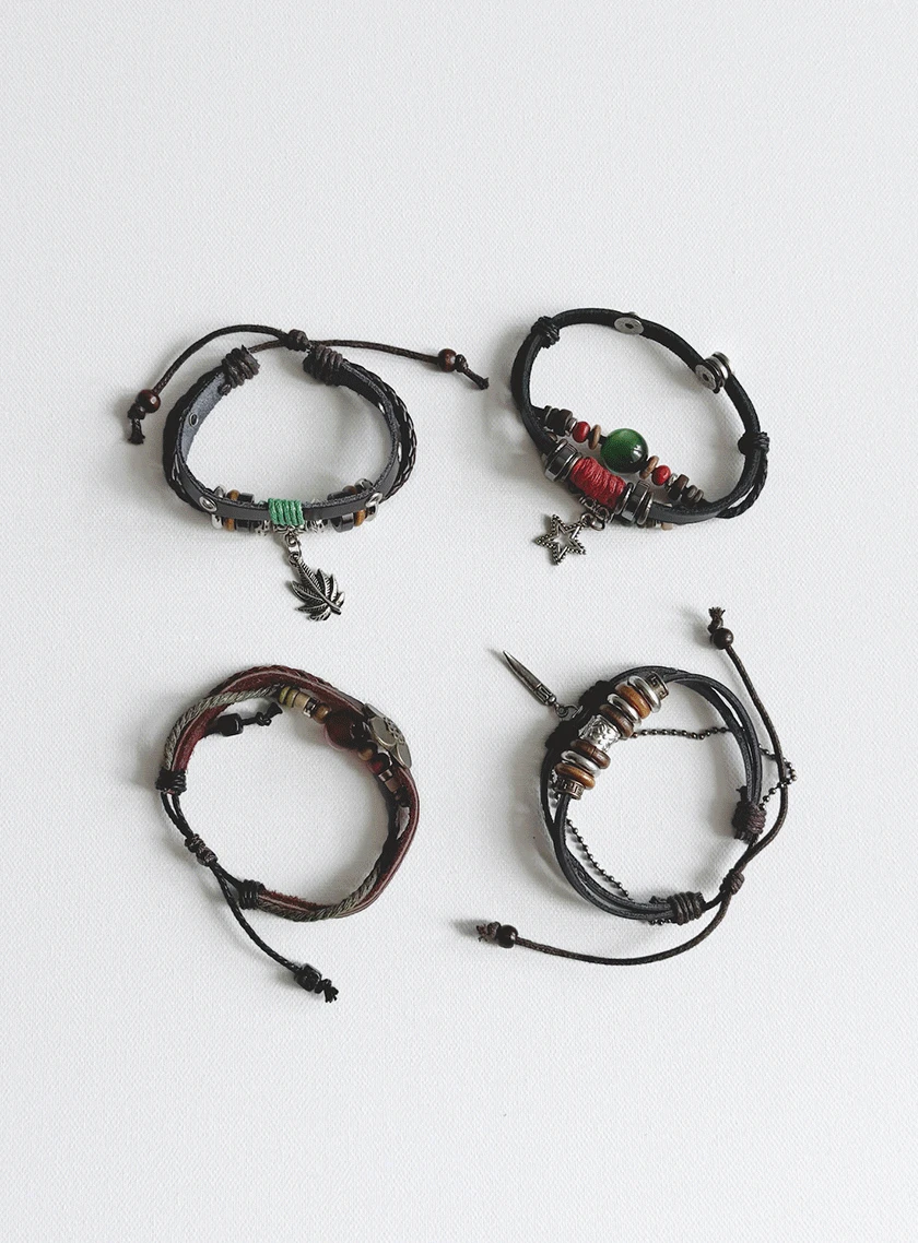 [2개 SET] 에스닉 보호 레더 브레이슬릿