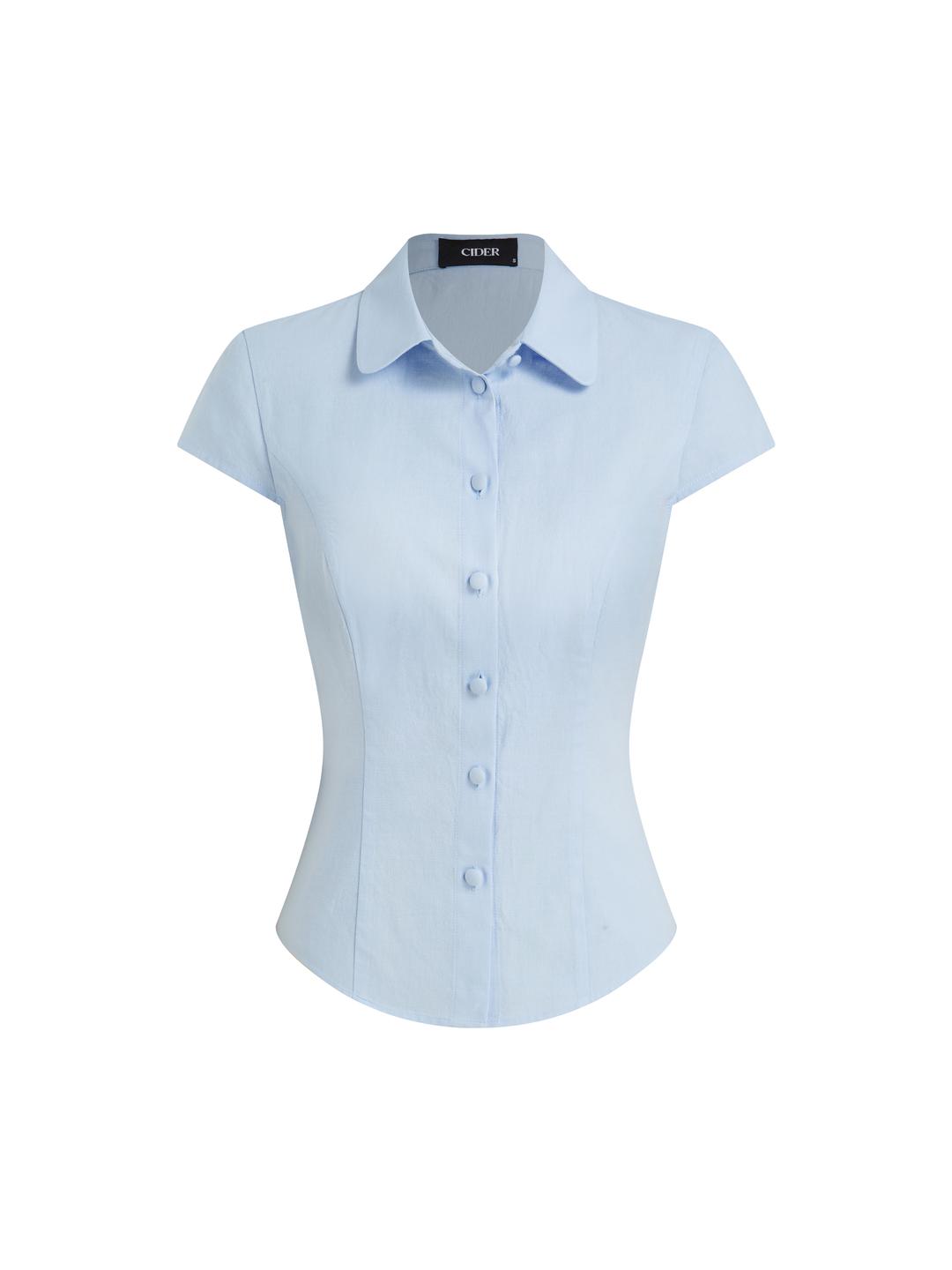 Linen-blend Collar Knotted Tie Back Shirt