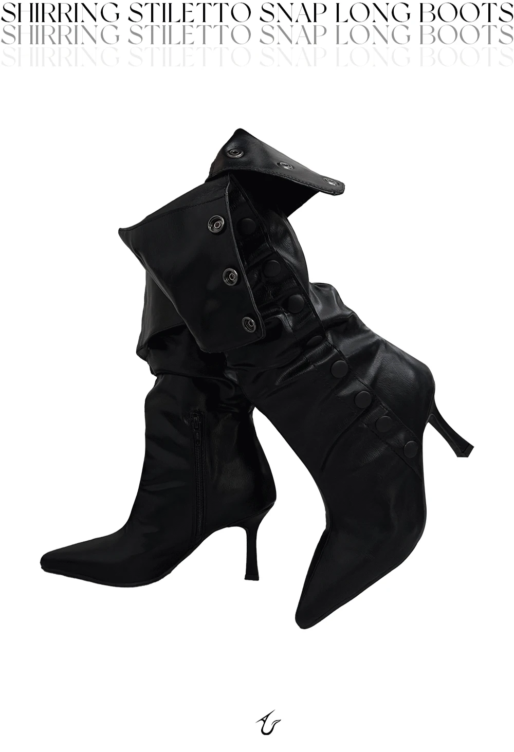 shirring stiletto snap long boots