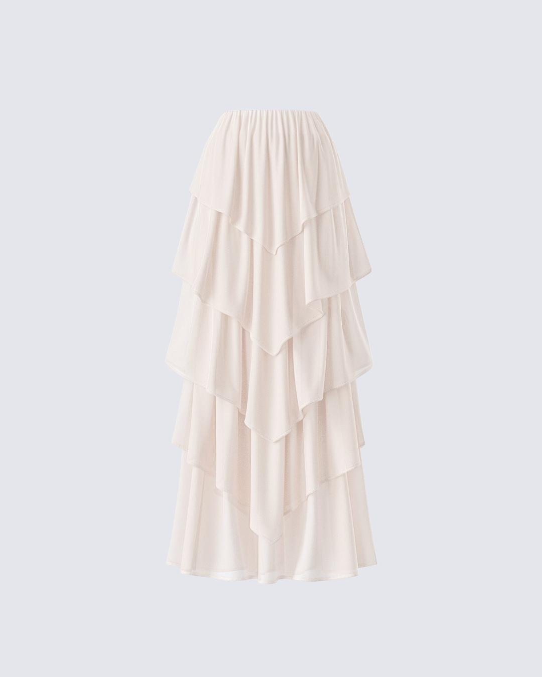 Zana Cream Tiered Ruffle Maxi Skirt - XS