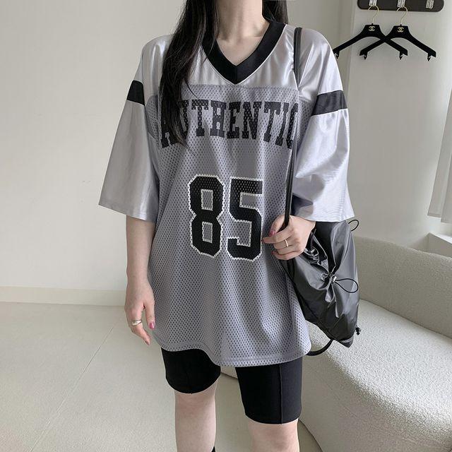 빅사이즈 블록코어룩 저지티 럭비티 오버핏 반팔티 루즈핏 티셔츠 메쉬티