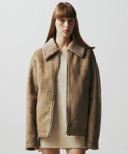 베이지 오버핏 비건 스웨이드 웨스턴 무스탕