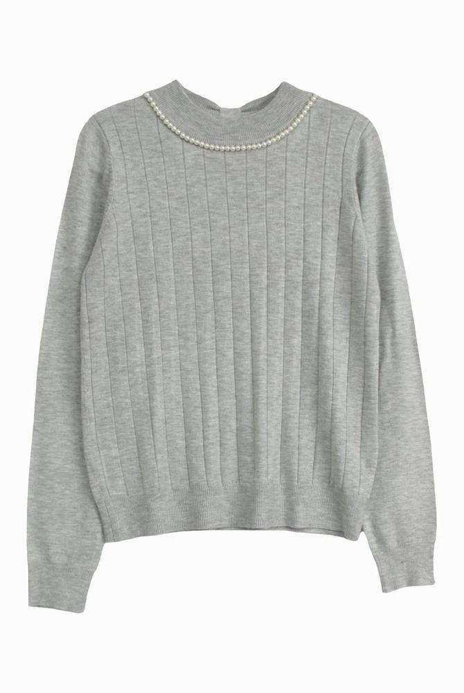 아크릴 혼방 진주 장식 니트