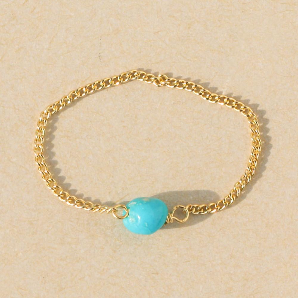 14k 페블 터키석 체인 반지