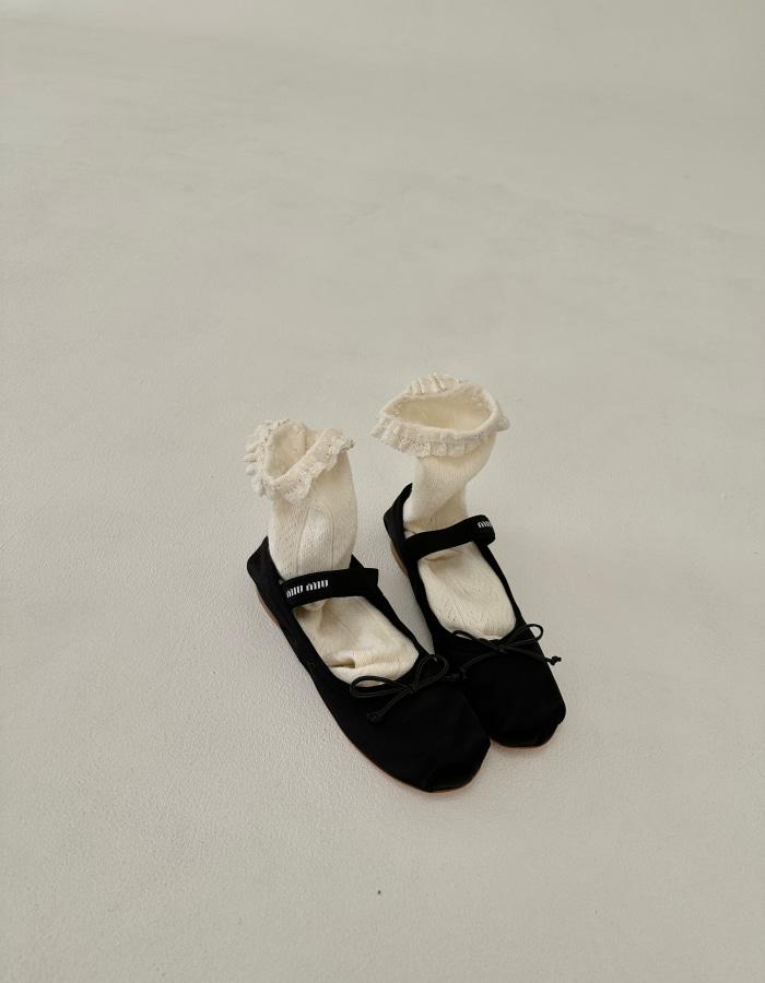 미우미우 로고 새틴 발레 플랫 블랙 5F794D QU6 F0002