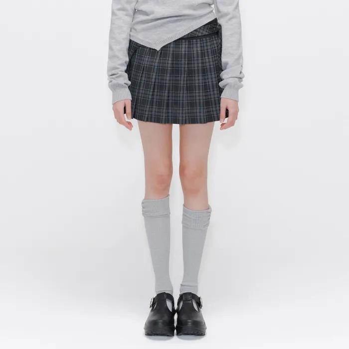 Pocket layered check skirt BLACK