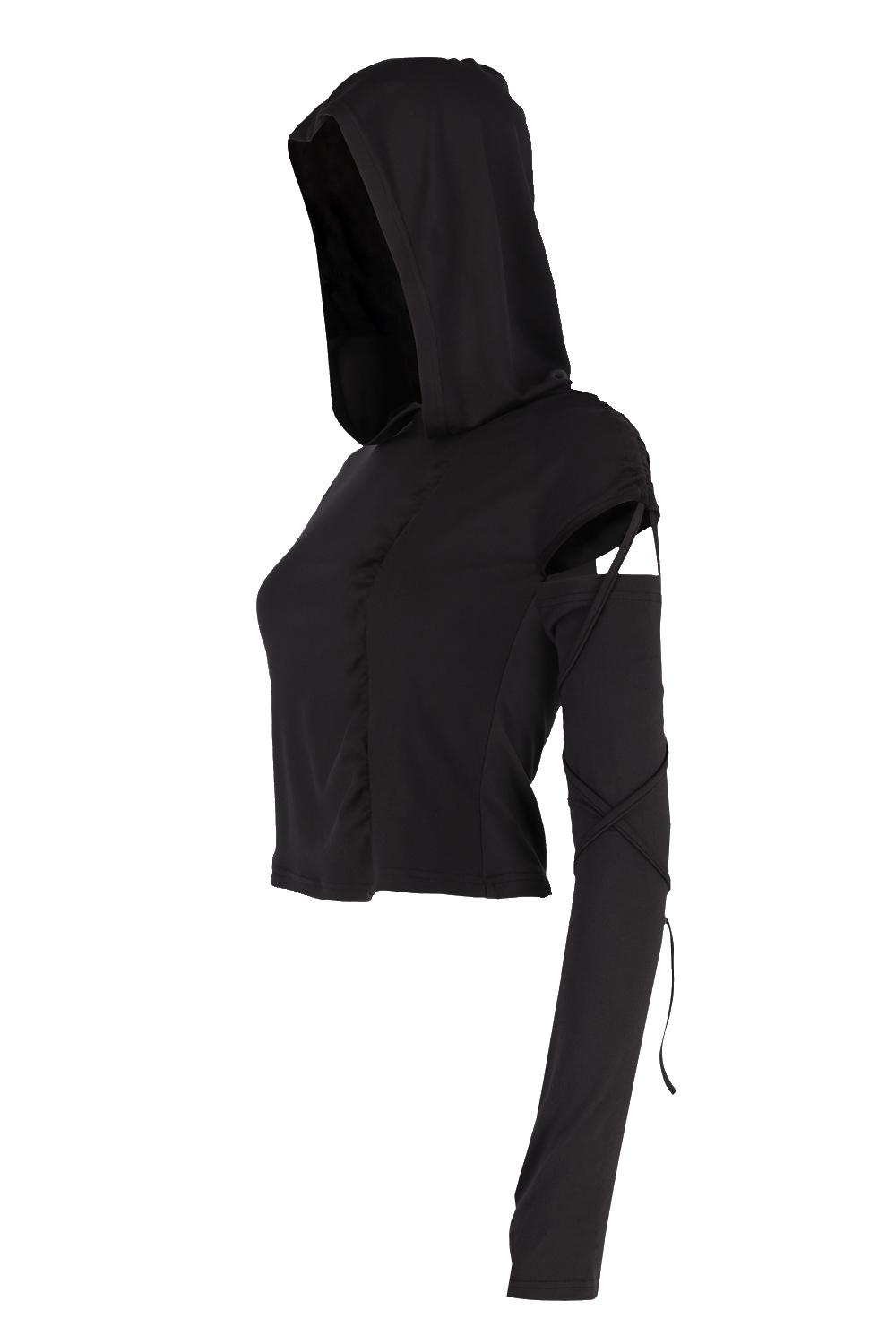 WARMER SETUP SHIRRING HOODIE (BLACK)
