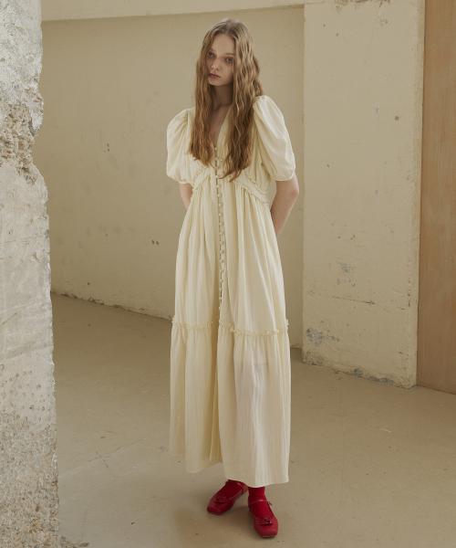 Viscos Frill Dress (Cream)