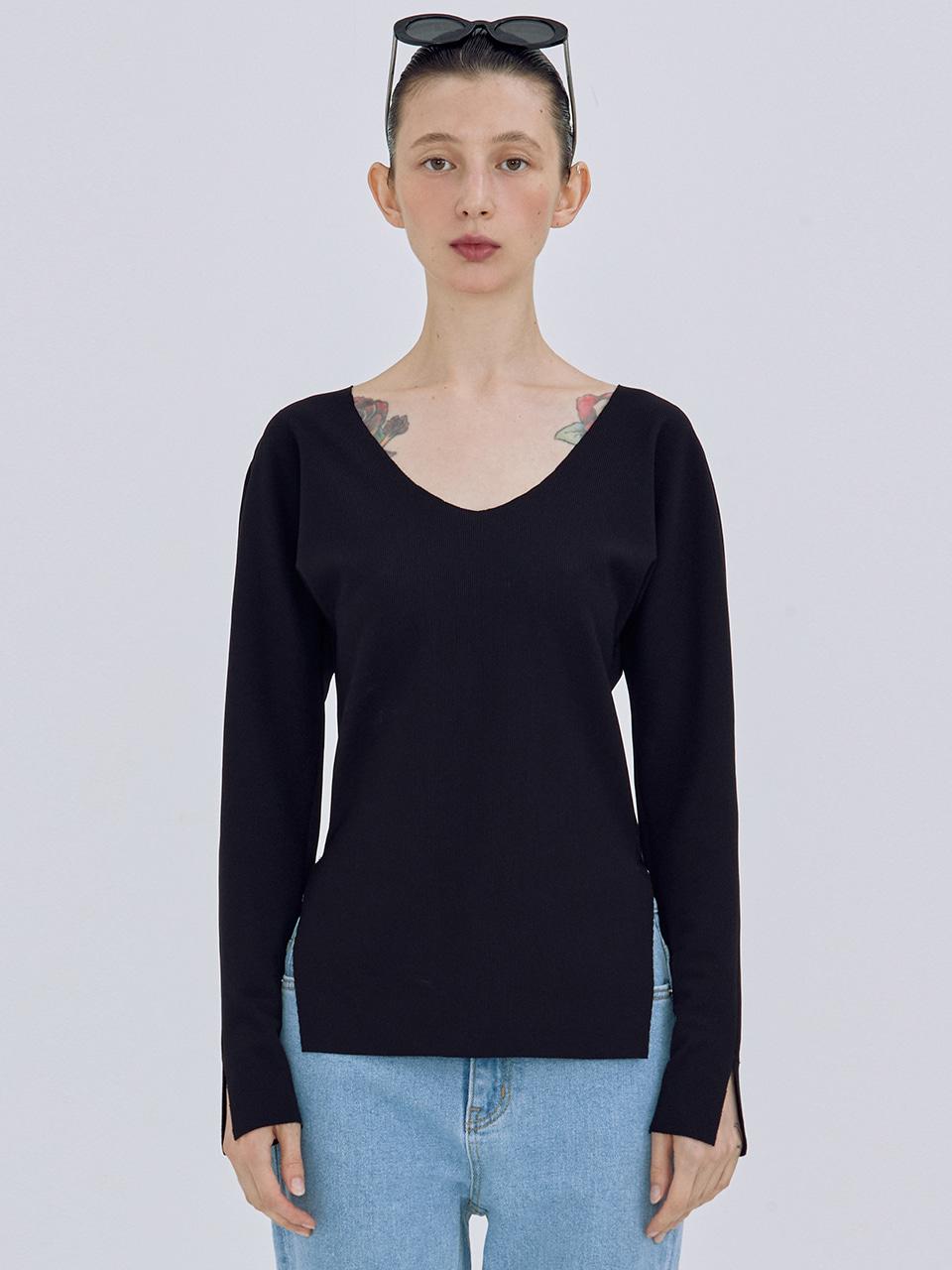 One Line U-neck Top_Black
