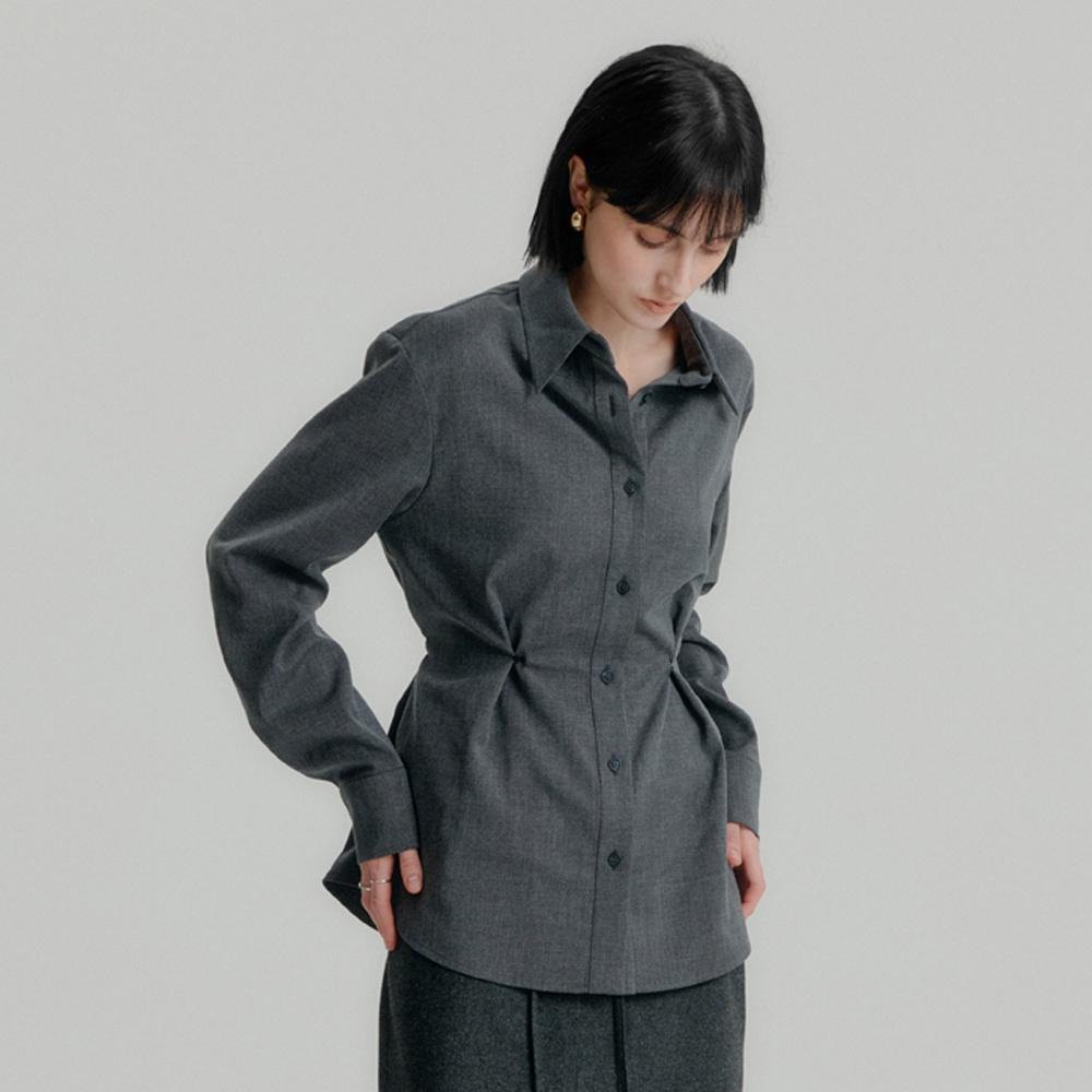 BUTTON DRAPE WOOL SHIRT - GRAY