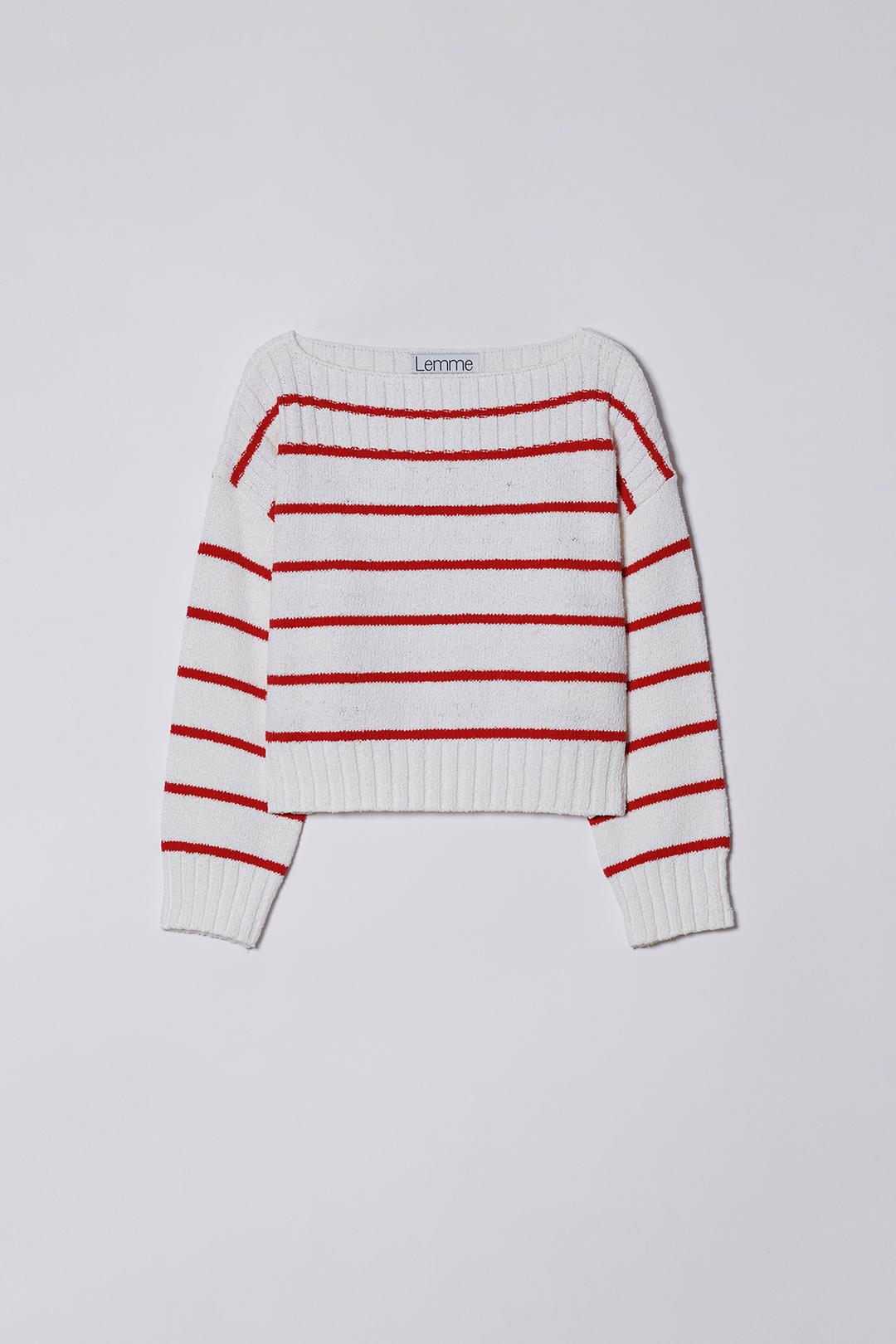 [BEST] STRIPE CROP KNIT, RED