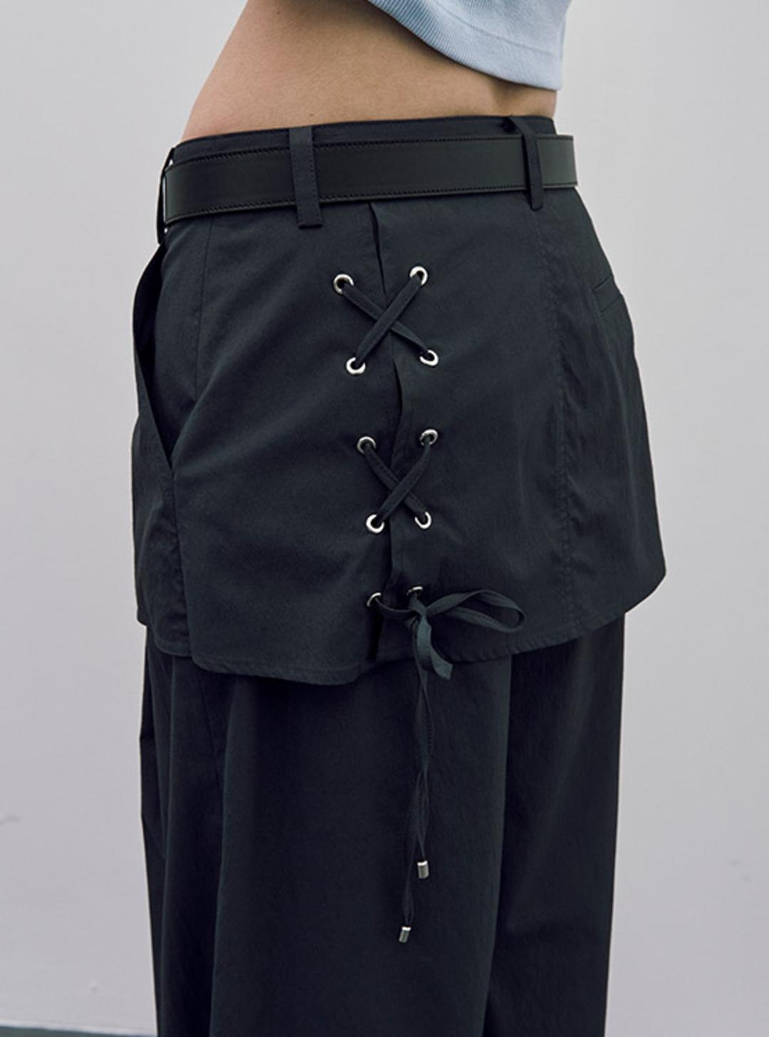(D_NAVY 5/30 예약배송) Lace-up Layered Wide Pants VW5ML472_2color