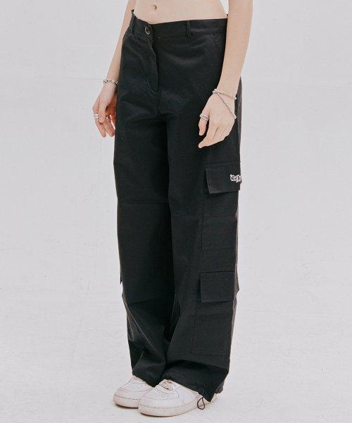 더블 포켓 카고 팬츠 - 블랙