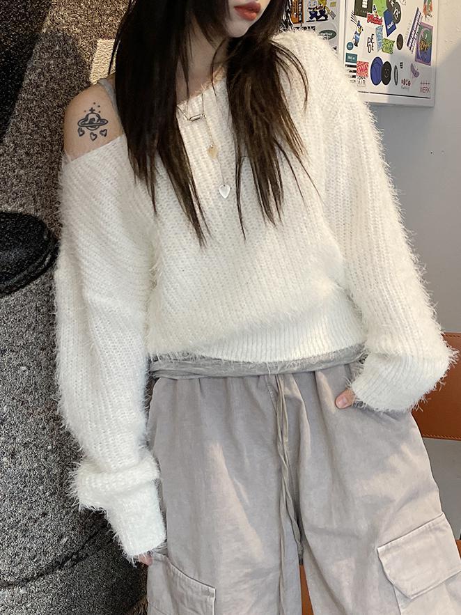 앙고라 루즈핏 여리 크롭 니트