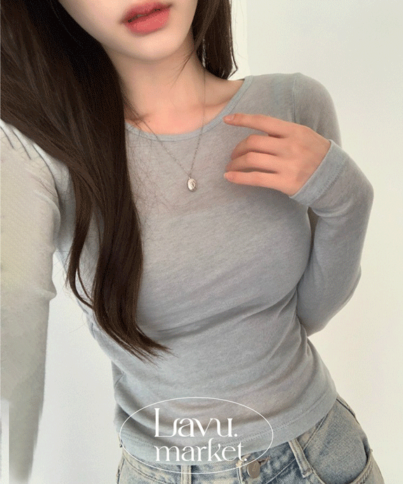 라뷰마켓 레이어드 시스루! 살짝 보트넥 소프트 울 텐셀 긴팔티 4color [울텐셀긴팔/시스루긴팔/세미시스루/원피스긴팔/레이어드긴팔/슬림핏/연그레이긴팔/연카키긴팔/하객룩/오피스룩]