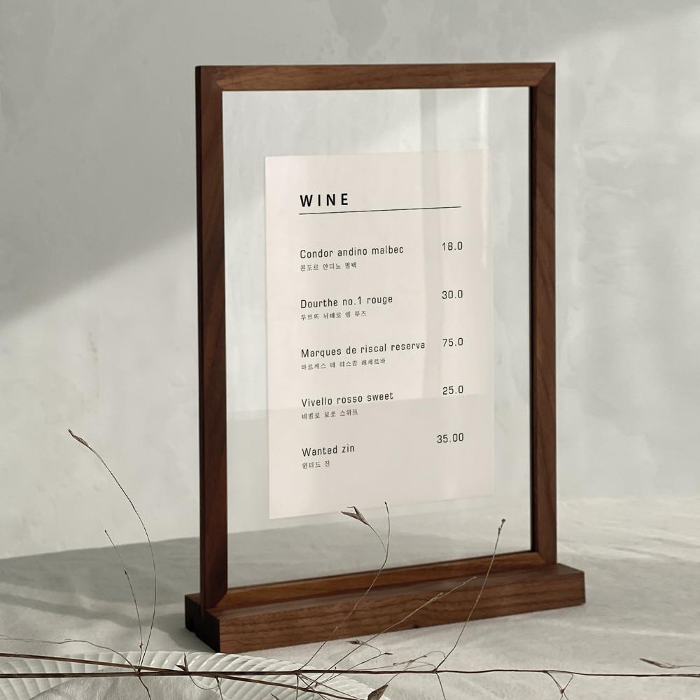 월넛 우드 아크릴 메뉴판 꽂이 아크릴스탠드 아크릴가격표 테이블POP A5
