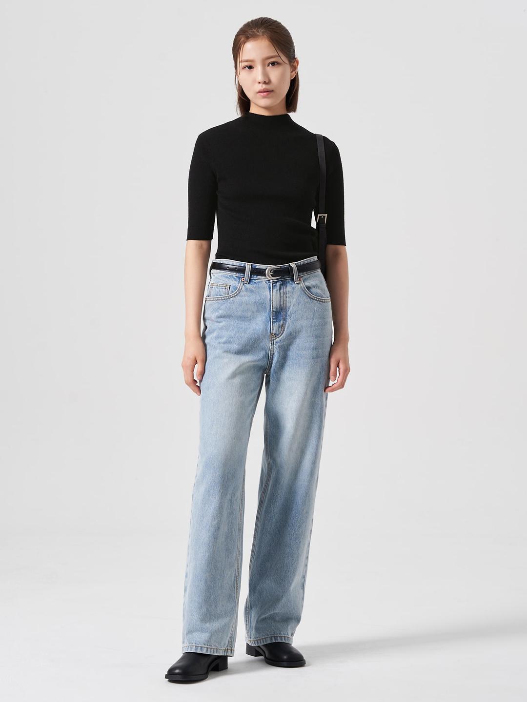 롱 슬림 스트레이트 데님 - 스카이 블루