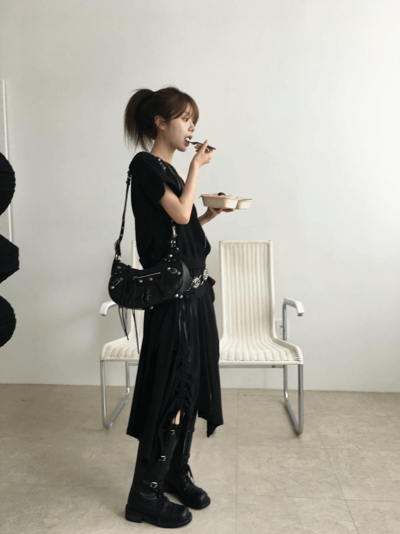 [입고지연] Unbal shirring sweat skirt (gray, black) *주문시3~5일소요