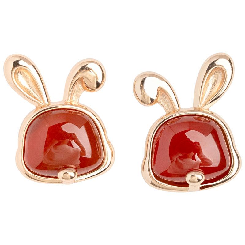 가지니샵 길상 여의 실버 천연석 레드마노 자마노 대운 토끼 귀걸이 침귀걸이