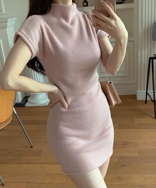 [양기모] 몬트리올 보들보들 반목 반팔 슬림핏 미니 원피스