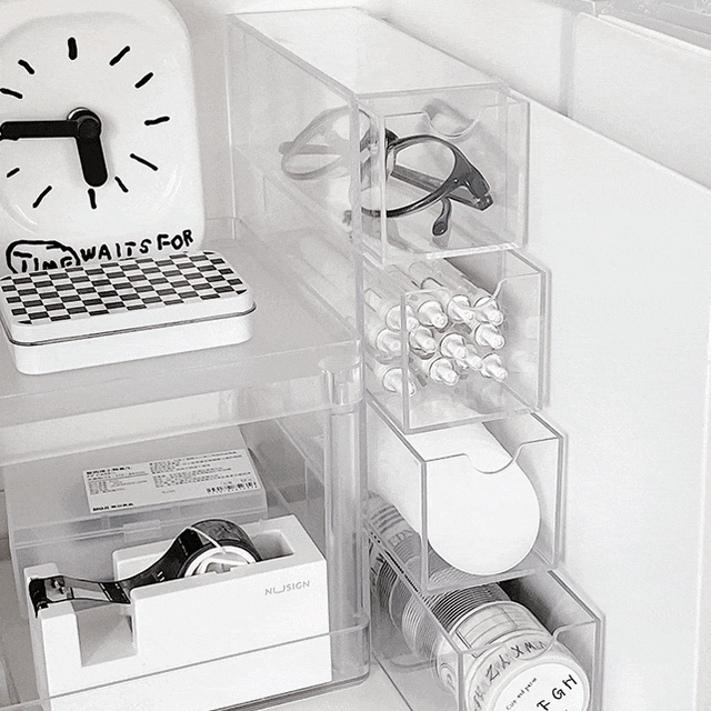 (당일출고/1+1할인가격) 루시아이 투명 틈새 4단 수납함 정리 수납 악세사리 필기도구 안경 다용도 정리함 화장품 화장대 책상 학생 사무실 필수템