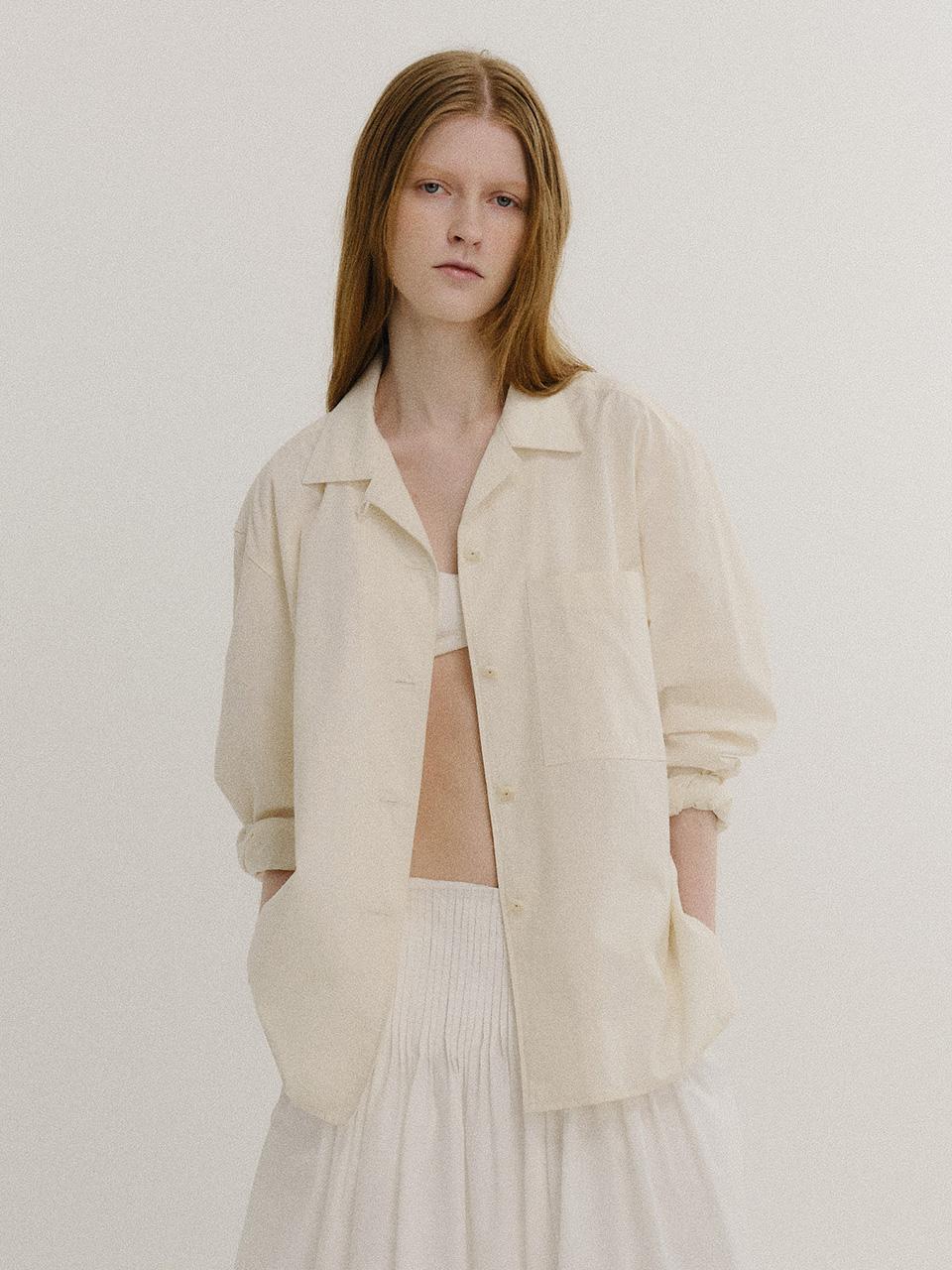 Texture open collar shirt (Ivory)